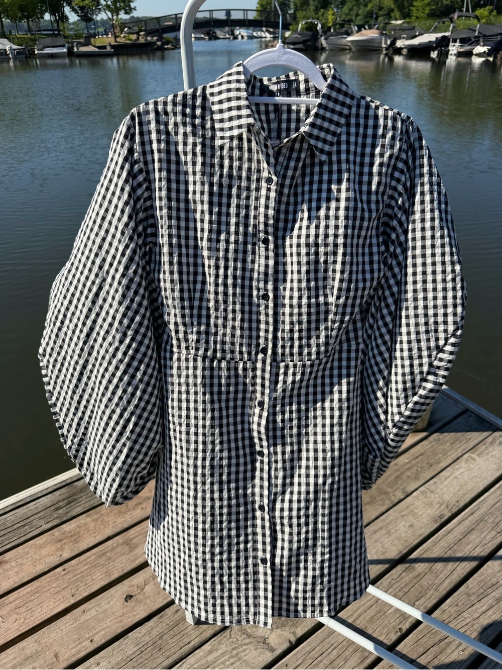 Missguided + Black and White Gingham Button-Down Shirt